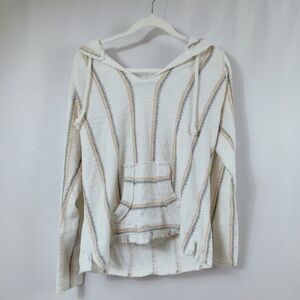 Ocean Drive Women's White Striped Hooded Hoodie Baja Sweater, Sz M